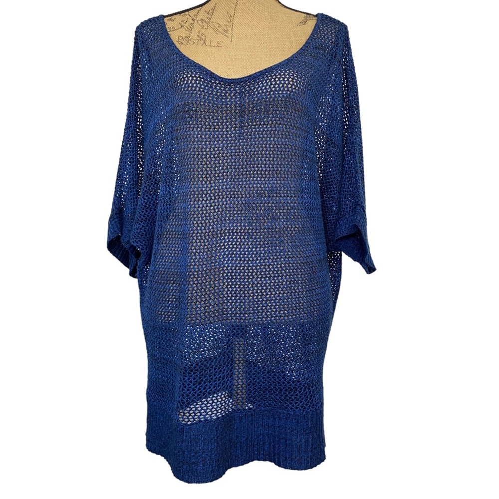 loop 18 Blue & Black Sheer Knit Layer Shirt w/ Batwing Sleeve- size 17/19